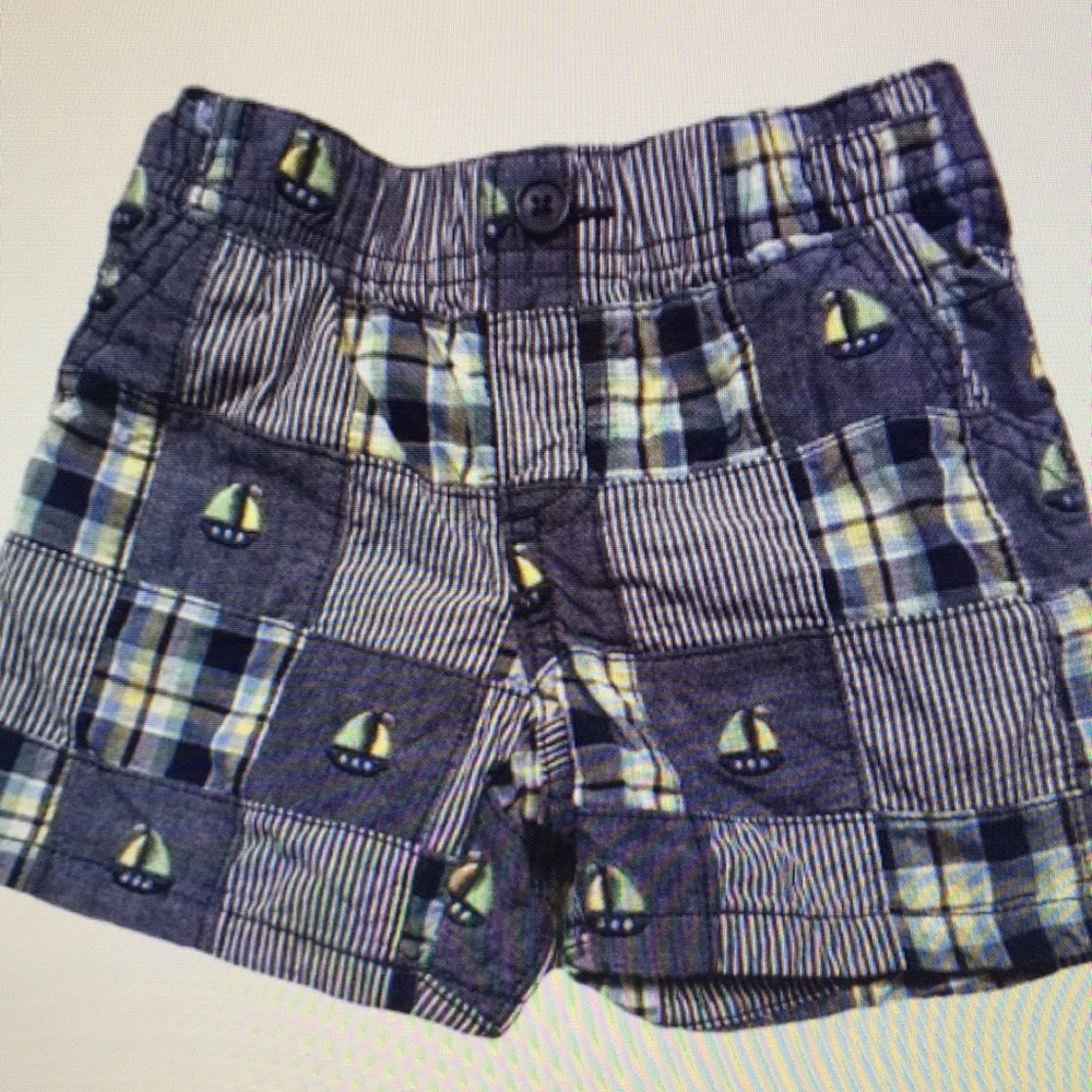 Plaid Kids Shorts with Sailboat Pattern